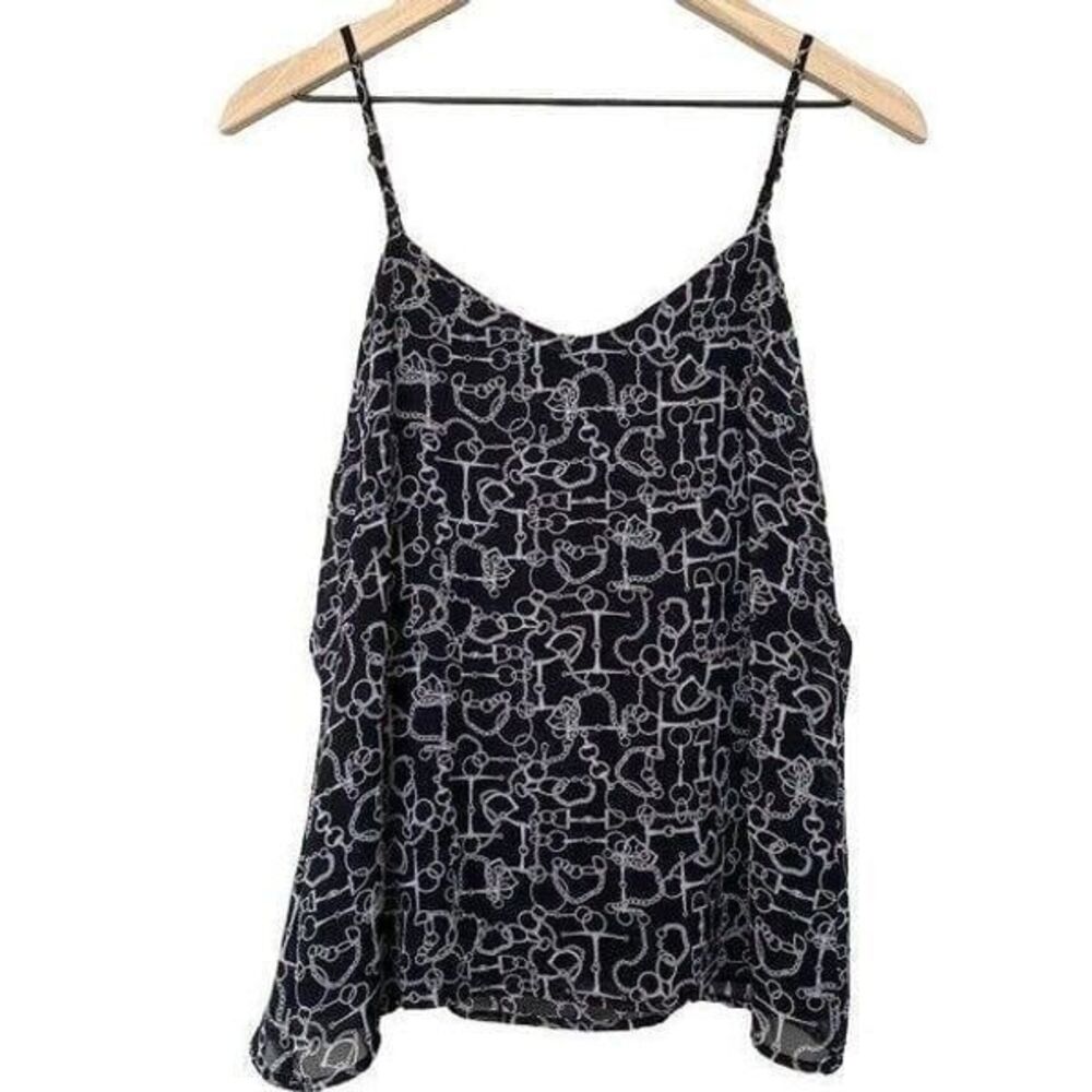 New York & Company Small Black & White Chain Link Spaghetti Strap Tank Top